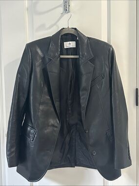 Aritzia Black Leather Blazer Jacket with Notched Lapels